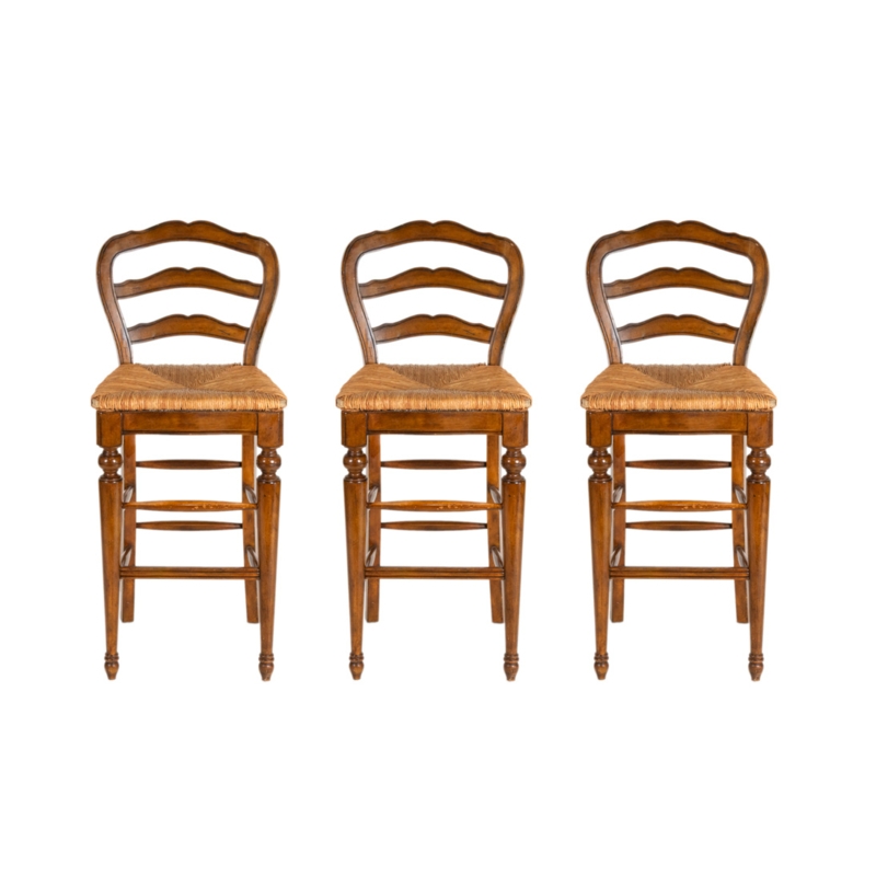 Bar Stool Medium Brown Scalloped Ladder Back Turned Legs Provincial