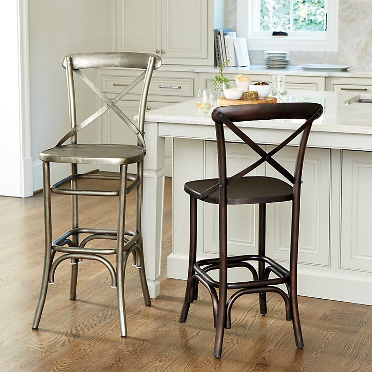 Bar Stool Metal Cross Back Farmhouse Style Distressed Finish
