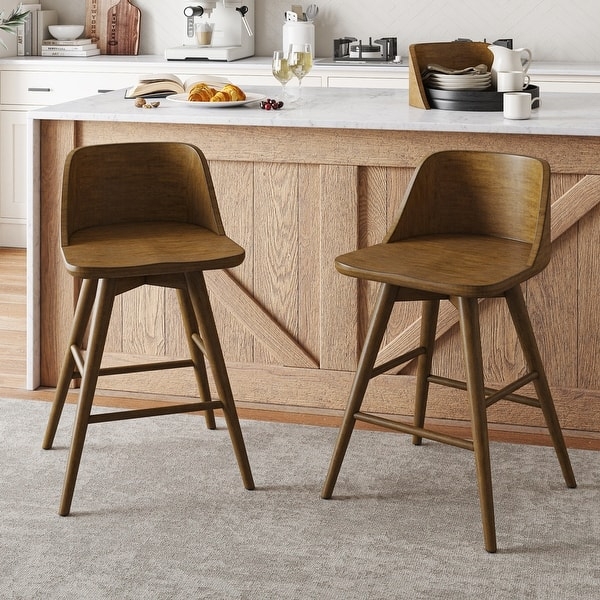 Bar Stool Mid-Century Curved Wood Backrest Tapered Legs Swivel Seat