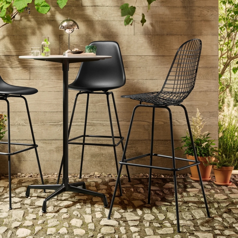 Bar Stool Mid Century Modern Matte Black Wire Mesh Seat Splayed Legs