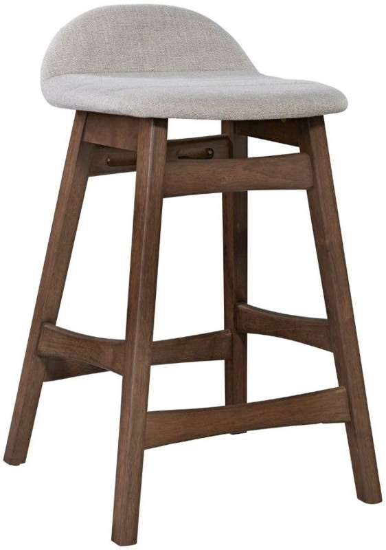 Bar Stool, Mid-Century Walnut Low Back with Heathered Fabric Upholstery