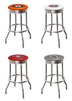 Bar Stool MLB Team Logos Backless Swivel Ribbed Chrome Vinyl