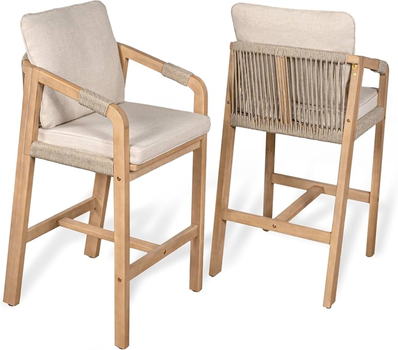 Bar Stool Modern Coastal Rope Wrapped Arms Vertical Back