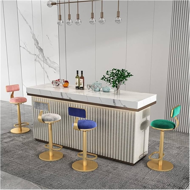 Bar Stool, Modern Glam Velvet-Like Seat on Polished Gold Pedestal Base