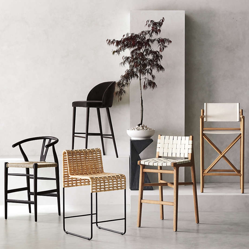 Bar Stool Modern Matte Black Mixed Materials Curved Back Organic