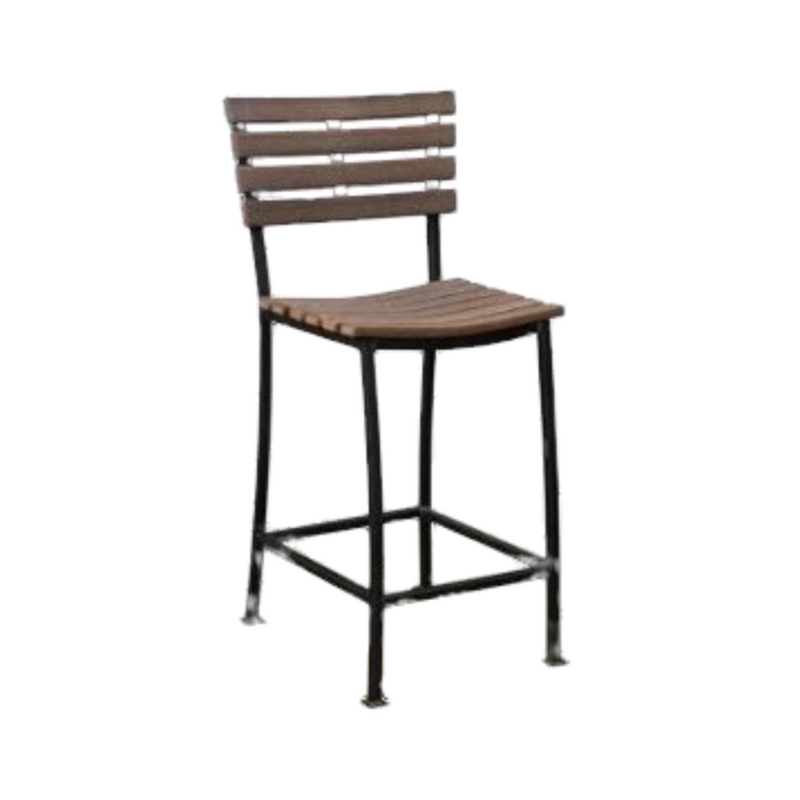Bar Stool Modern Slatted Wood Square Metal Frame Outdoor