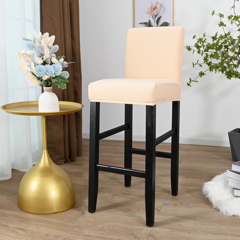 Bar Stool Peach Beige Slipcovered Back Matte Black Frame