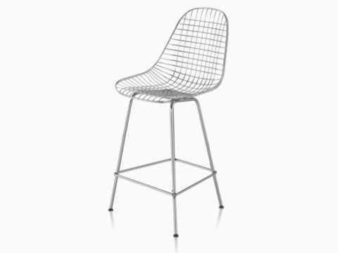 Bar Stool Polished Chrome Wire Grid Shell Mid Century Modern