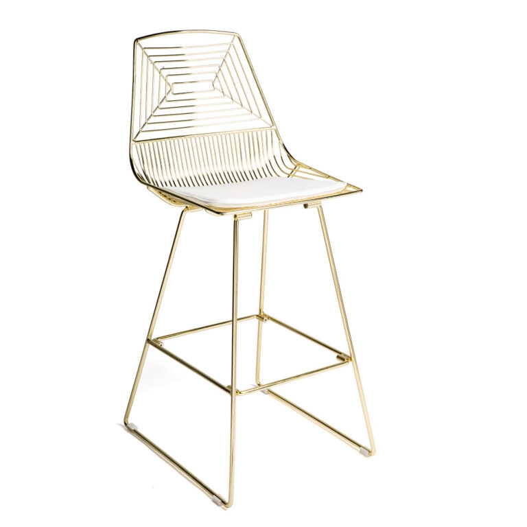 Bar Stool Polished Gold Geometric Wire Backrest Sled Base Glam