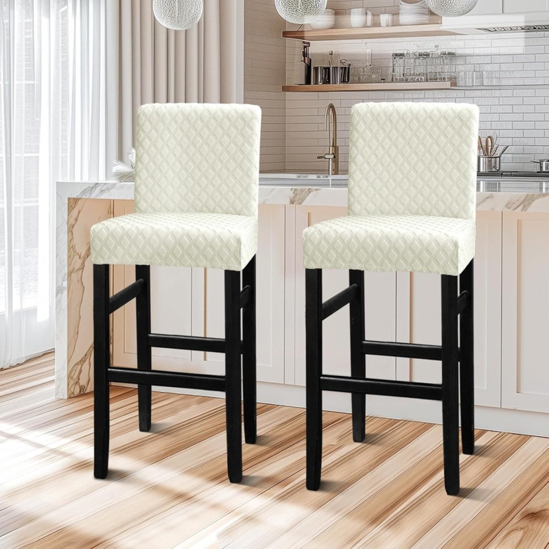 Bar Stool Quilted Diamond Pattern Slipcover Matte Black Frame
