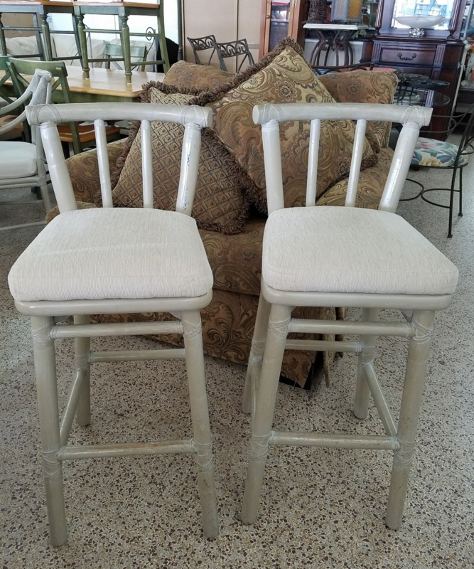 Bar Stool Rattan Frame Spindle Back Rawhide Wraps Coastal Modern