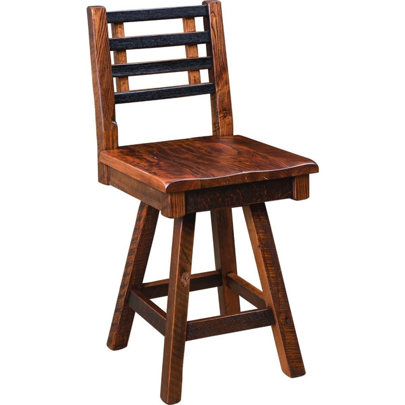 Bar Stool Reclaimed Barnwood Swivel Slat Back Rustic Industrial Style
