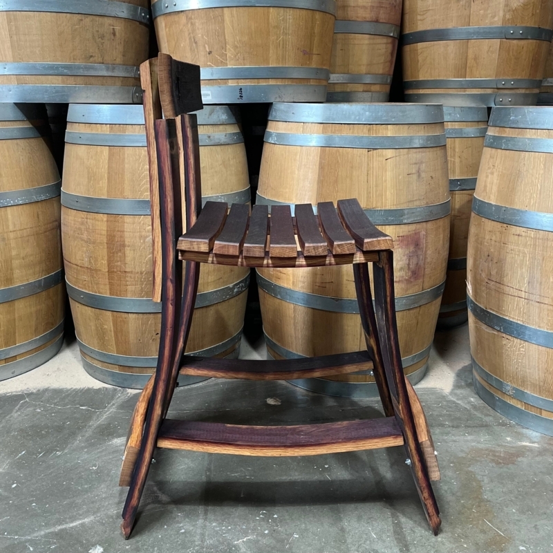 Bar Stool Reclaimed Wine Barrel Staves Deep Burgundy Curved Backrest