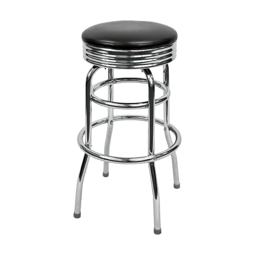 Bar Stool Retro Diner Polished Chrome Double Footrest Ring Ribbed Base