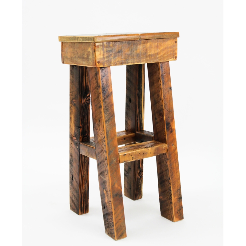Bar Stool Rough Hewn Barnwood with Thick Timber Legs Backless