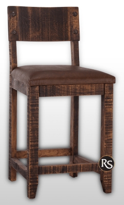 Bar Stool Rough Hewn Distressed Wood with Leather-like Seat