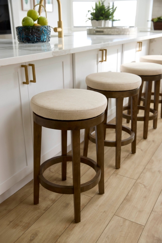 Bar Stool Round Seat Walnut Finish with Circular Footrest