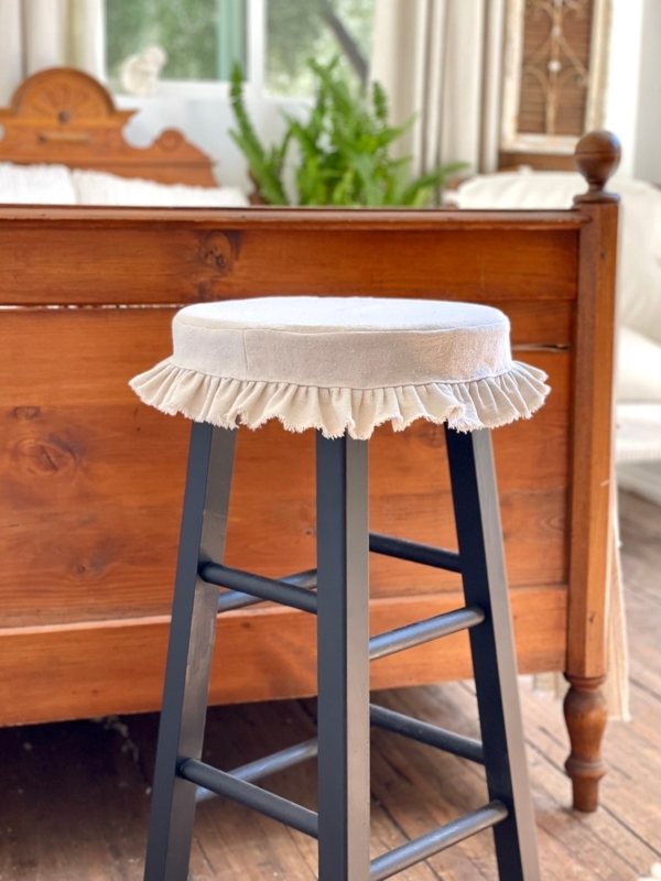 Bar Stool Ruffled Skirt Slipcover with Frayed Edge Detail