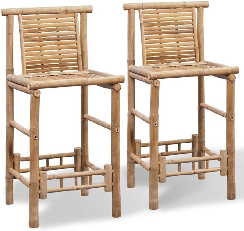 Bar Stool Rustic Bamboo Construction with Slatted Backrest