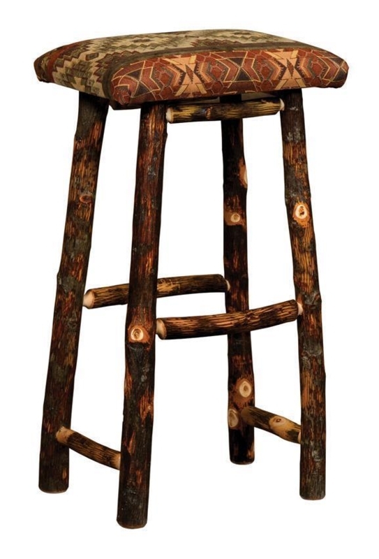 Bar Stool Rustic Hickory Twig Legs with Southwestern Pattern Seat