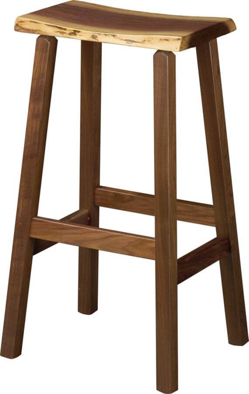 Bar Stool Rustic Live Edge Walnut with Sapwood Contrast Saddle Seat