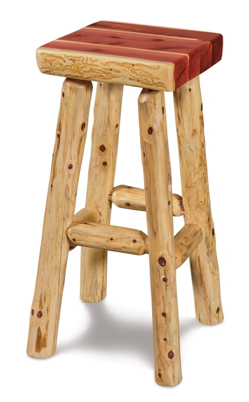 Bar Stool Rustic Log Square Seat with Insect Track Detailing