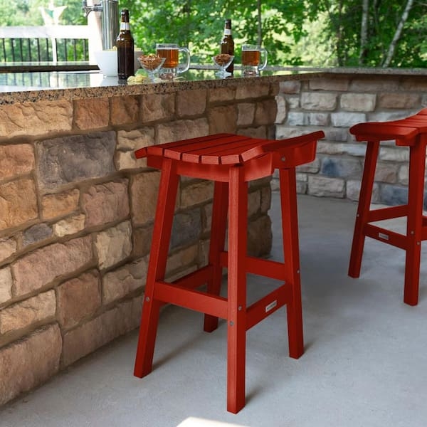 Bar Stool Rustic Red Recycled Plastic Slatted Seat