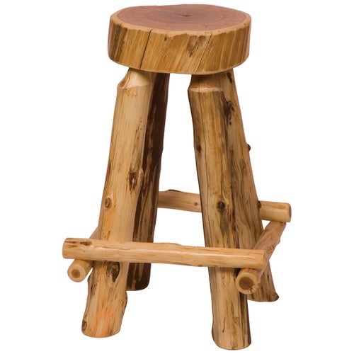 Bar Stool Rustic White Cedar Log Legs with Thick Slab Wood Seat