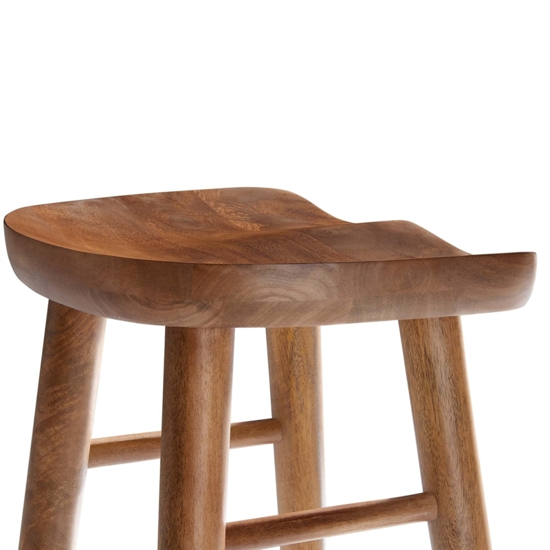 Bar Stool Saddle Seat Walnut Wood Tapered Legs Backless Design