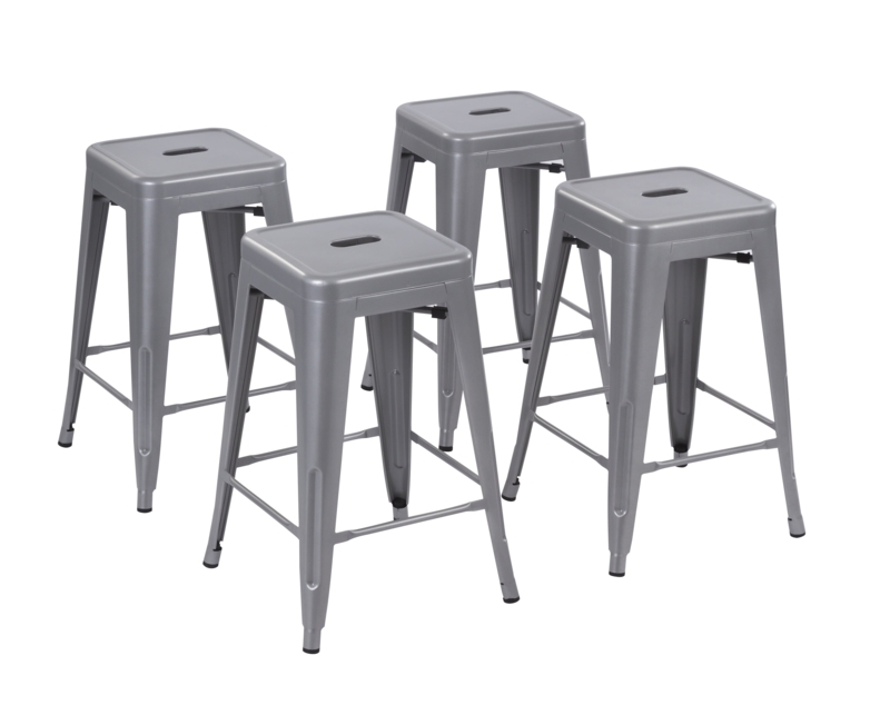 Bar Stool Satin Metal Square Seat with Handle Cutout Stackable Industrial