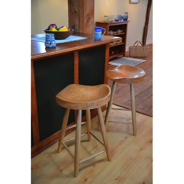 Bar Stool Sculpted Tractor Seat Honey Wood Tapered Legs