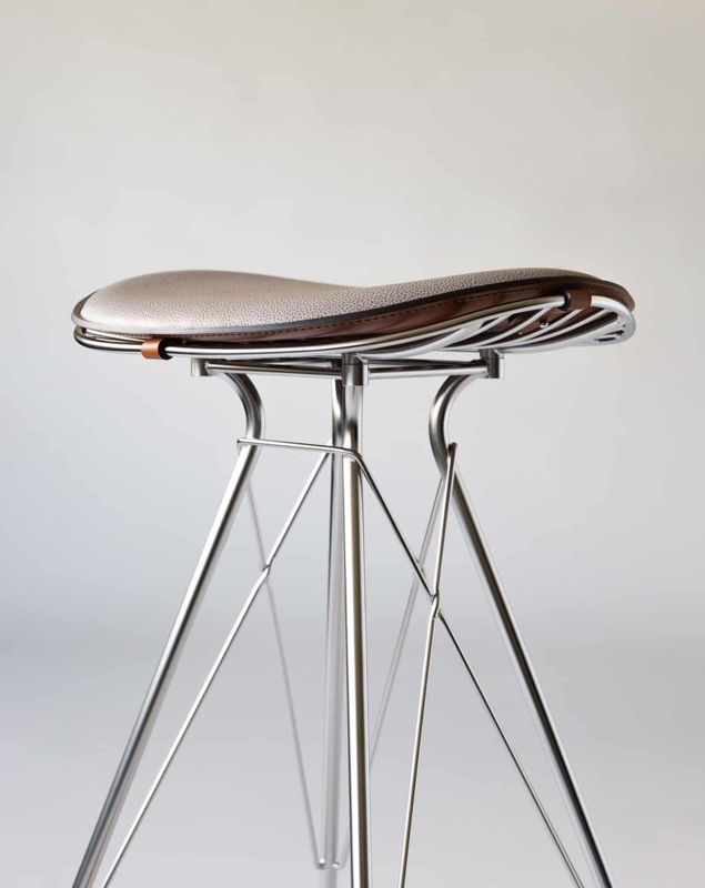 Bar Stool Sculptural Design Polished Chrome Saddle Seat Leather Straps