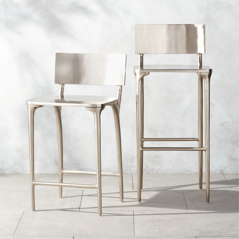 Bar Stool Sculptural Frame Polished Silver Organic Joints Glam Style