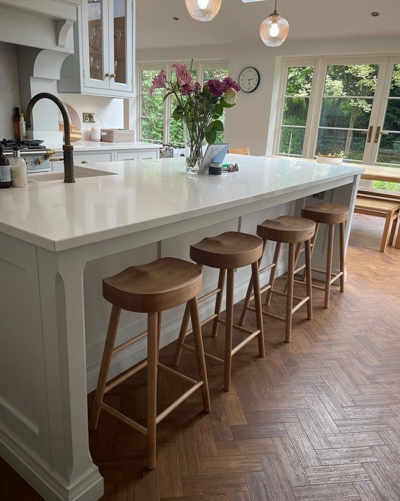 Bar Stool Shaker Saddle Seat Warm Wood Island Seating
