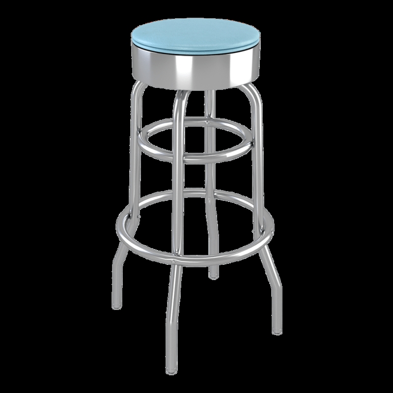 Bar Stool Sky Blue Swivel Backless Double Ring Chrome Frame
