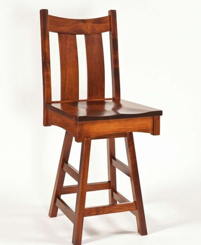 Bar Stool Slat Back Chestnut Brown Contoured Seat