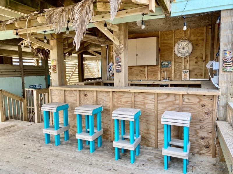 Bar Stool Slat Top Seat with Turquoise Legs and White Accents