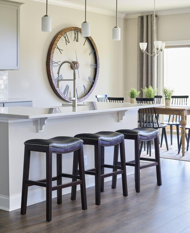Bar Stool Slate Gray Nailhead Trim Leather-Like Transitional Stools