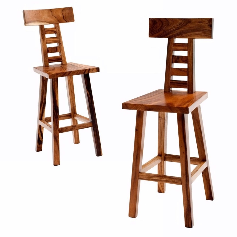Bar Stool Slatted Back Wide Top Rail Tapered Legs Modern Rustic