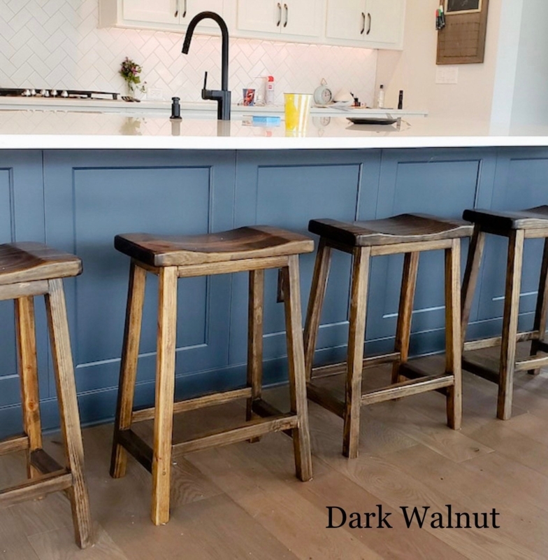 Bar Stool Slim Profile Dark Walnut Contoured Top Rustic Kitchen Seating
