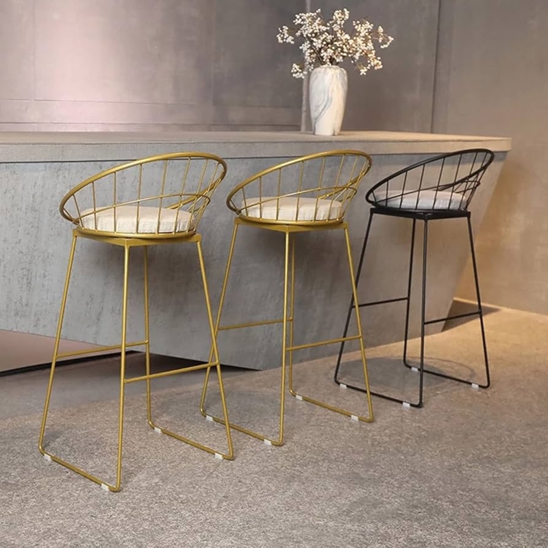 Bar Stool Slim Profile Wire Frame Curved Back Minimalist Gold