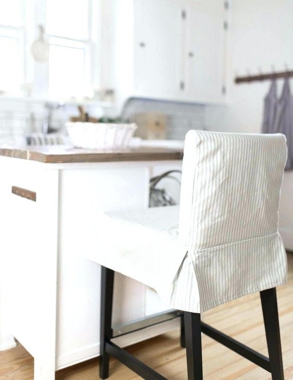 Bar Stool Slipcover Ticking Stripe with Corner Kick Pleat