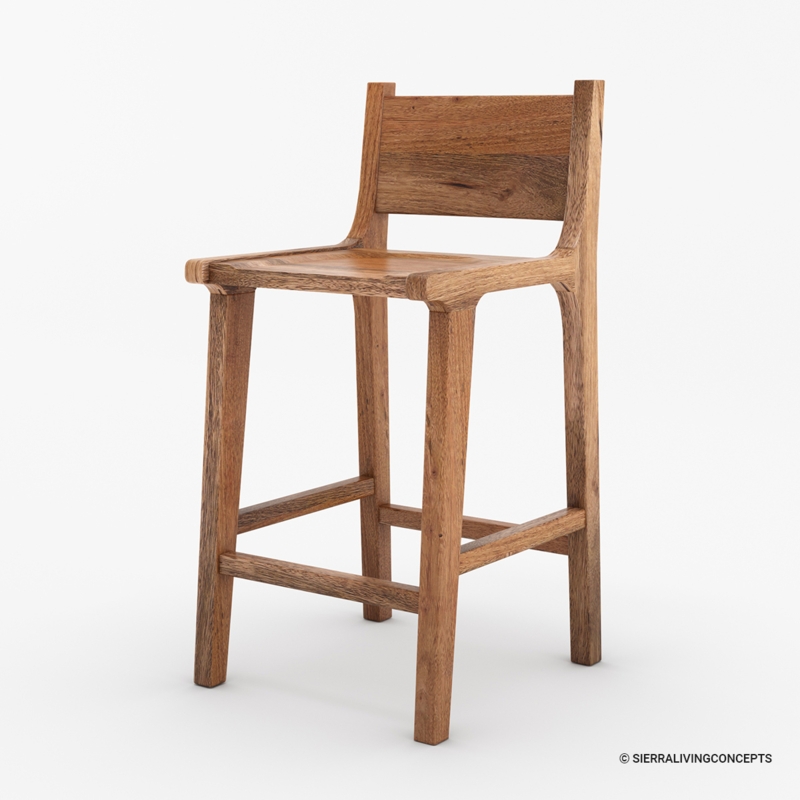 Bar Stool Solid Wood Grain Low Backrest Tapered Legs