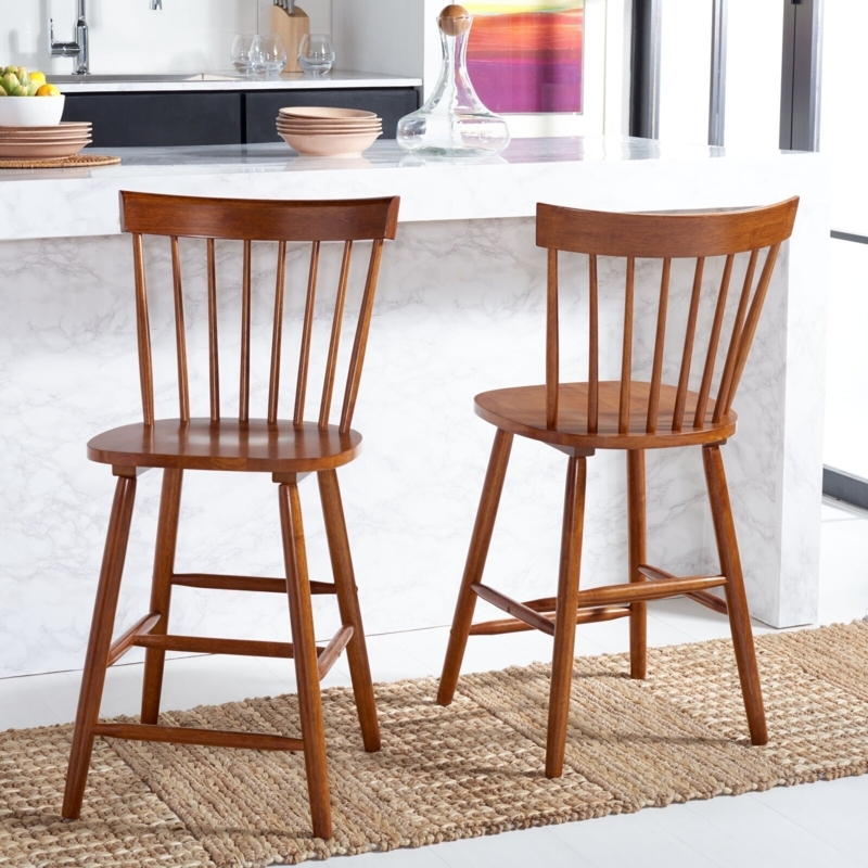 Bar Stool Spindle Back Honey Wood H-Stretcher