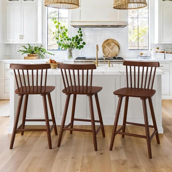 Bar Stool Spindle Back Walnut Finish Tapered Legs Modern Farmhouse