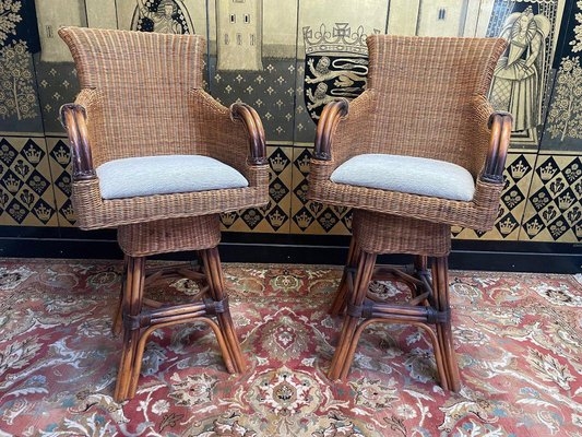 Bar Stool Swivel Bent Rattan Frame Woven Wicker Honey Brown Tropical