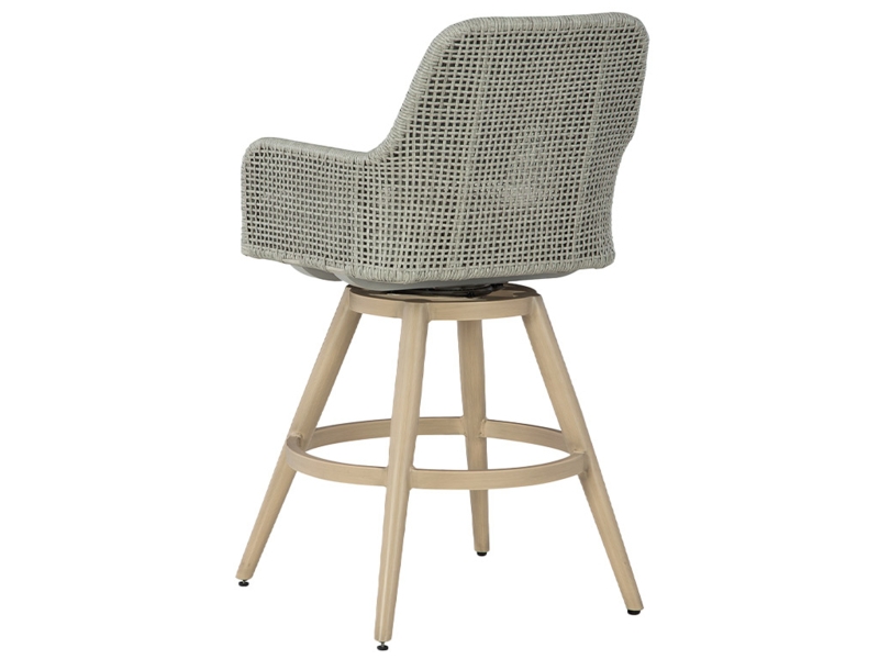 Bar Stool Swivel Gray Resin Wicker Weave Wood Toned Legs Coastal