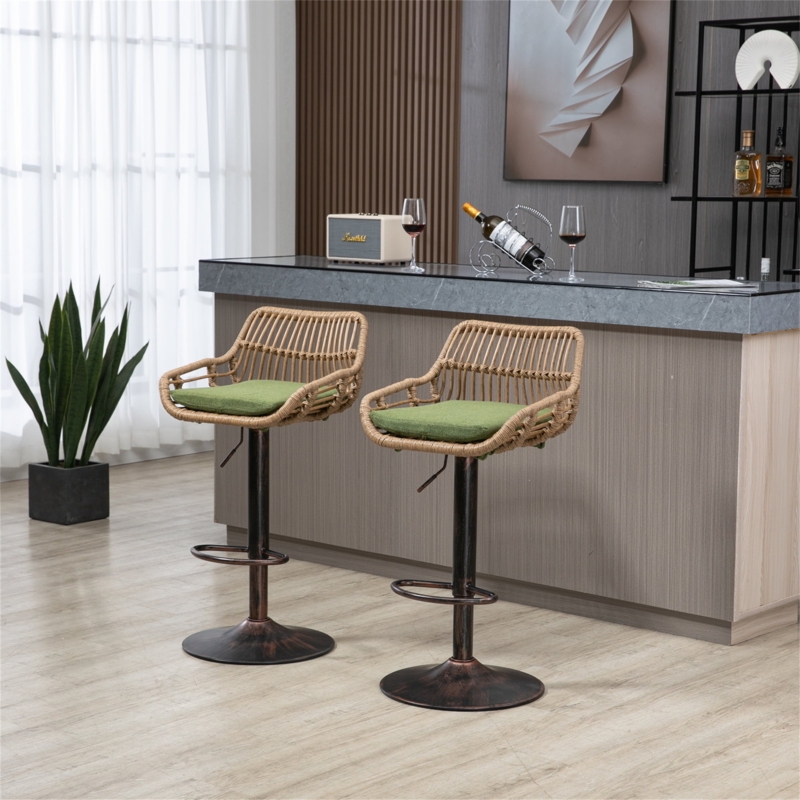 Bar Stool Swivel Hydraulic Lift Adjustable Olive Green Organic Modern