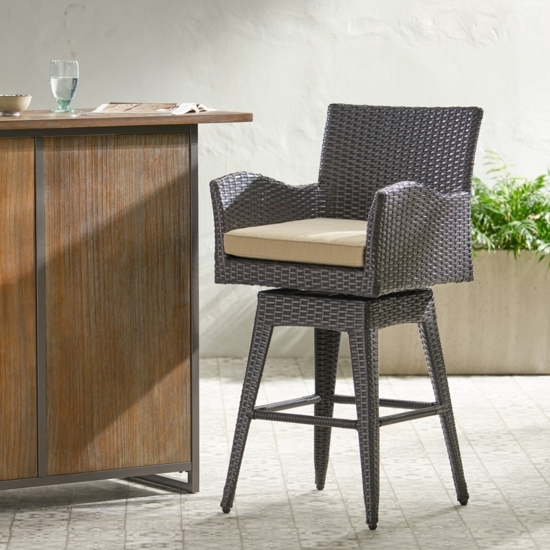 Bar Stool Swivel Outdoor Multi Brown Weave Tapered Legs Coastal