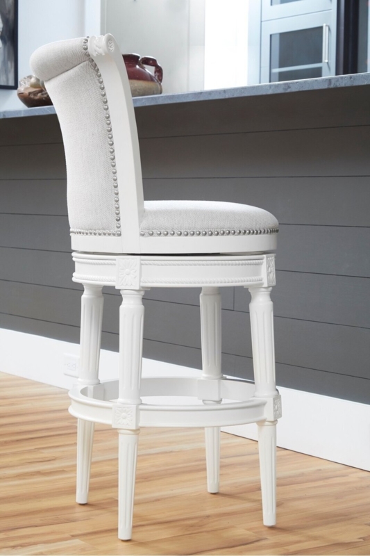 Bar Stool Swivel Seat Curved Scroll Back and Nailhead Trim